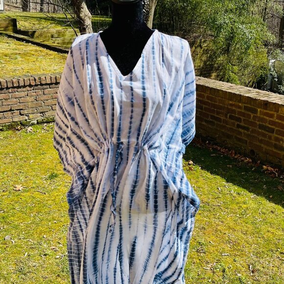 BRAND NEW Cotton Kaftan dress Hand Tie dyed kaftan Plus Size Beech Cover Up - Picture 4 of 6